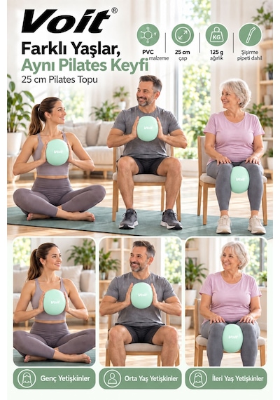 25 cm Mini Pilates Topu Yoga Fitness Egzersiz ve Denge Topu Şişirme Pipeti Dahil Turkuaz