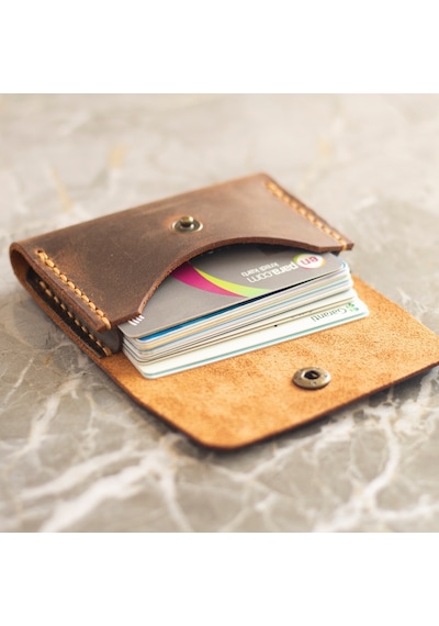 Kişiye Isme Özel Nerio Kapaklı Minimal Kartlık Camel Hi Leather