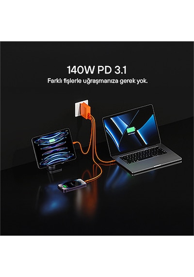 Sharge S140 - 140W PD3.1 GaN Hızlı Şarj Cihazı - Turuncu