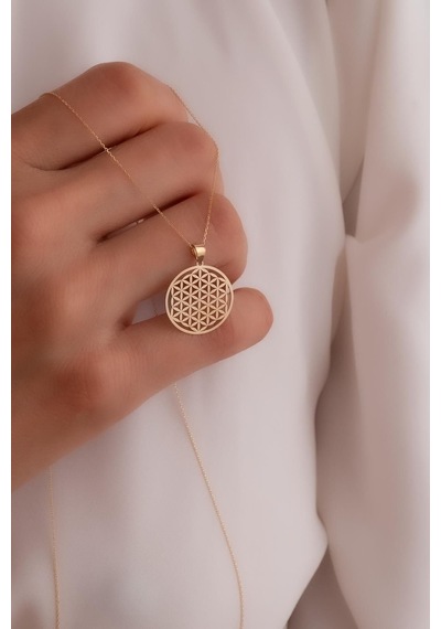 14 Ayar Altın Yaşam Çiçeği Kolye 1,7cm Sarı Altın