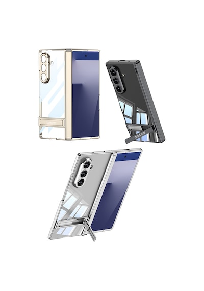 More Tr Samsung Uyumlu Galaxy Z Fold 7 Kılıf Kamera Korumalı Şeffaf Tasarımlı Zore Lego Standlı Kapak - Gümüş