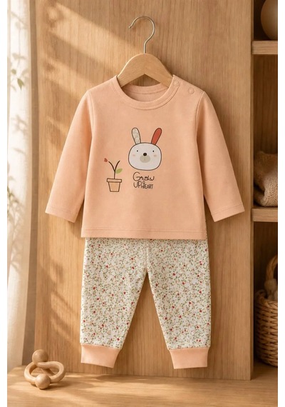 Ferasty İstanbul Kız Bebek Pijama Takımı Tavşan Desenli Pembe