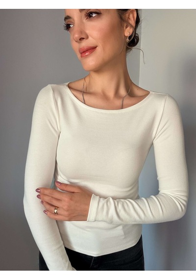Ali Butik Ekru Kayık Yaka Bluz Ekru