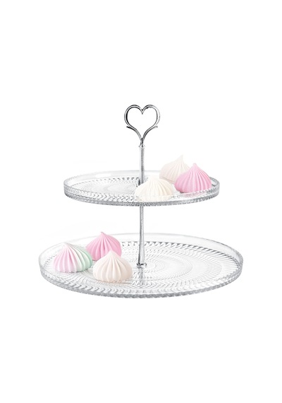 Valery 2 Katlı Kek Standı - Şeffaf - 28 Cm
