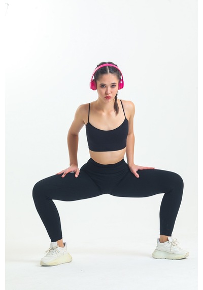 Gymhams Siyah Yüksek Bel Kalçası Büzgülü Tayt Siyah