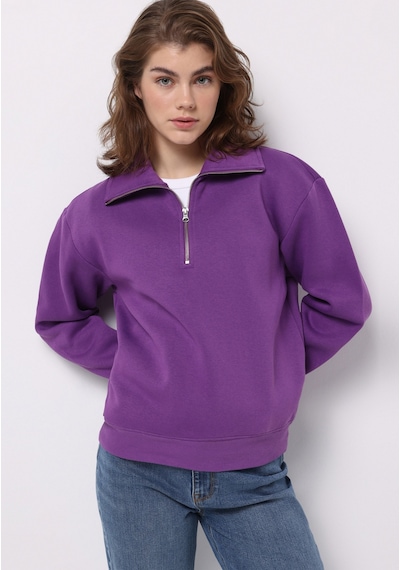 Colin's Colins Regular Fit Fermuarlı Nakışlı Kadın Mor Sweatshirt Cl1065678 Q1.v2 Prp