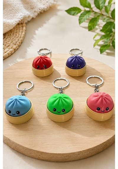 3d Baskı Clicker Çin Mantısı Anahtarlık 2 Adet Kawaii Dumpling Fidget Anahtarlık Anti Stres Sü