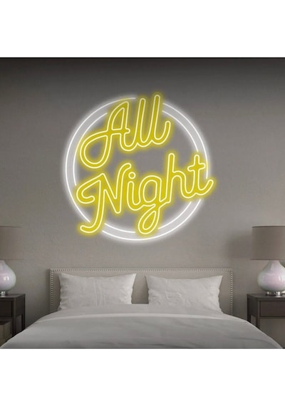 All Night Yazılı Neon Tabela Sarı