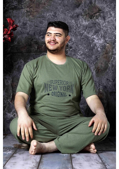 Nisanca Yazlık Büyük Beden Erkek Pamuk Pijama Takımı- Kısa Kollu Erkek Pijaması Mavi