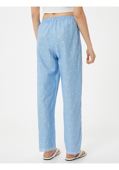 Koton Pamuklu Pijama Altı Düz Paça Beli Lastikli Nakışlı Mavi 4slk50037mw Mavi