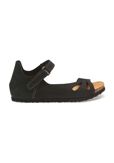 Comfortfusse Daisy - Kadın Ortopedik Hakiki Deri Sandalet Siyah Nubuk Deri