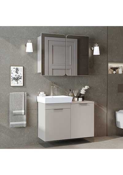 Dubai Sepetli Mdflam Banyo Dolabı, Lavabolu Banyo Alt Dolabı + Aynalı Banyo Üst Dolabı Takımı Kumtaşı Dubai Sepetli Mdflam Banyo Dolabı, Lavabolu Banyo Alt Dolabı + Aynalı Banyo Üst Dolabı Takımı Kumtaşı
