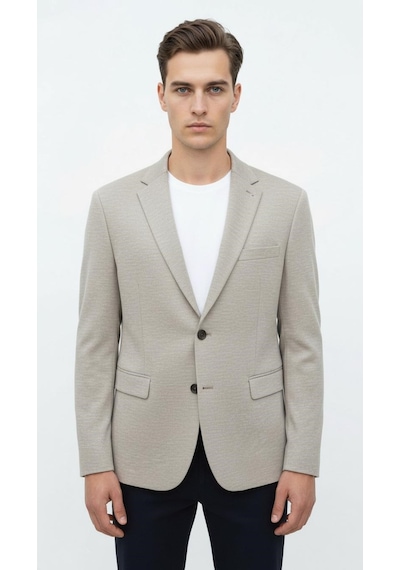 Plus Scorpion Erkek Esnek Kumaş Slim Fit Blazer Ceket Günlük & Ofis Şıklığı Açık Bej
