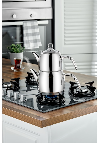 Cooker Lara Orta Boy Paslanmaz Çelik Çaydanlık Takımı 1,1 -1,9 Litre Ckr3923 Gümüş