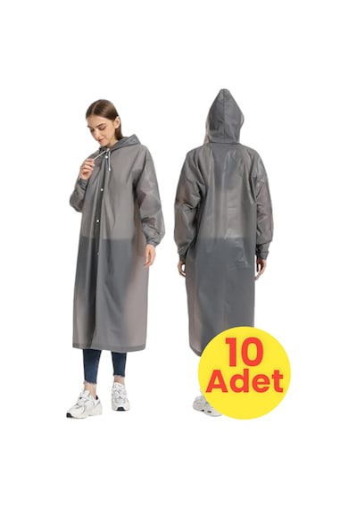 Tezzgelsin Kadın Rüzgar Geçirmez Yağmurluk 10 Adet Gri