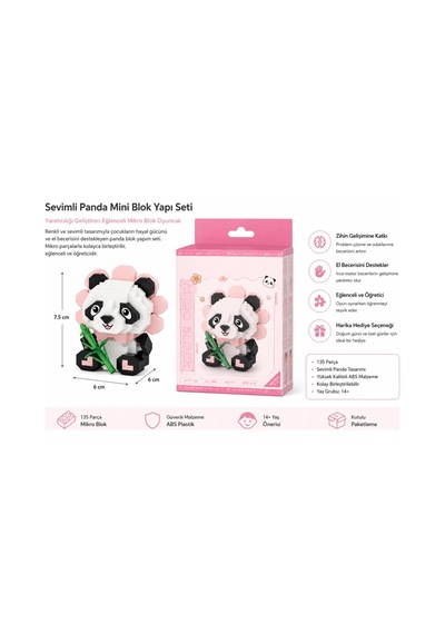 Mey İthalat Oturan Sevimli Çiçek Panda 350 Parça Block Oyuncak
