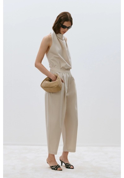 Suud Collection Bej Marty Halter Yaka Poplin Bluz