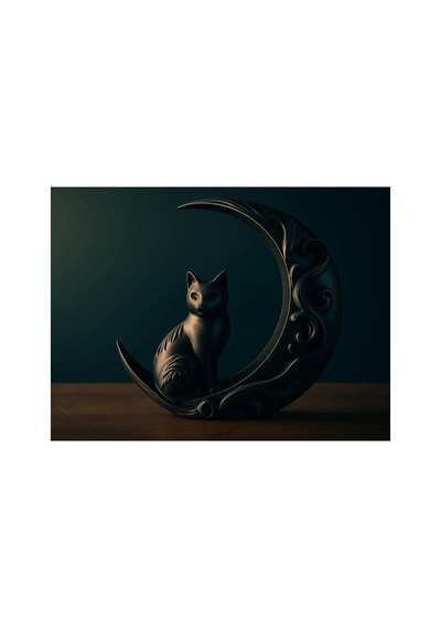 Zeroxo Gotik Siyah Kedi Ve Hilal Figürü, Mistik Ay Temalı Masaüstü Süsü, Cadı Witchy Dekorasyon Objesi, Hayvan Biblo