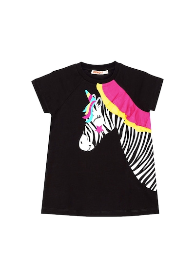 Zebracorn Siyah Sarı Fırfılı Kız Çocuk Yazlık T-Shirt Tunik Tayt Takım