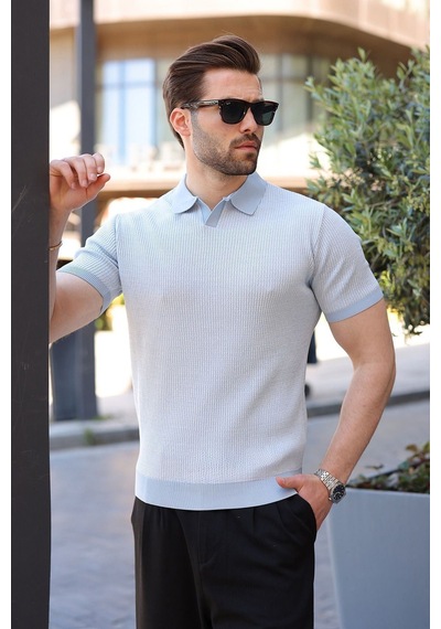 Madmext Bebe Mavisi Polo Yaka Regular Fit Erkek Triko Tişört E7496