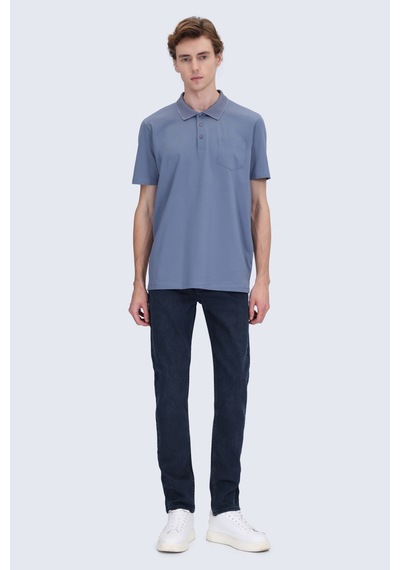 Hatemoğlu İndigo Regular Fit 100% Pamuk Polo Yaka Merserize Tişört Indigo
