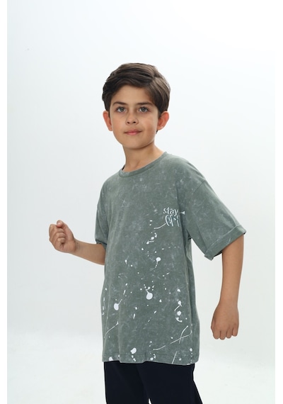 Toontoy Kids Toontoy Erkek Çocuk Yıkamalı Sıçratma Baskılı Tişört Yeşil