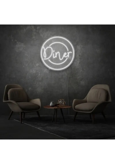Restoranlara Özel Diner Yazılı Neon Tabela Beyaz