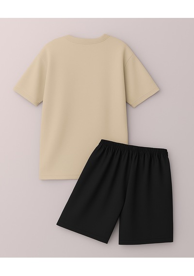 Uyguntarz Unisex Baskılı Tasarım Şort Takım Spor Eşofman Takımı Bej