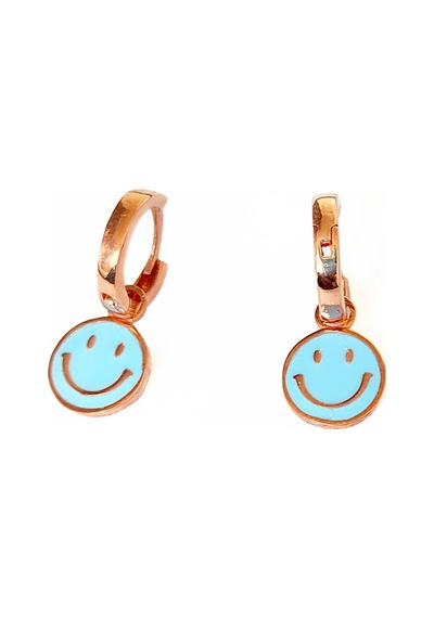 Mavi Mineli Gülen Emoji Gümüş Küpe Pembe Altın