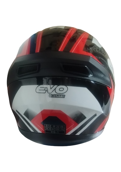Evo Elegant Kapalı Kask Güneş Vizörlü - Yeni Nesil Ece 22.06 Sertifikalı - Siyah Kırmızı Beyaz Siyah - Kırmızı - Beyaz