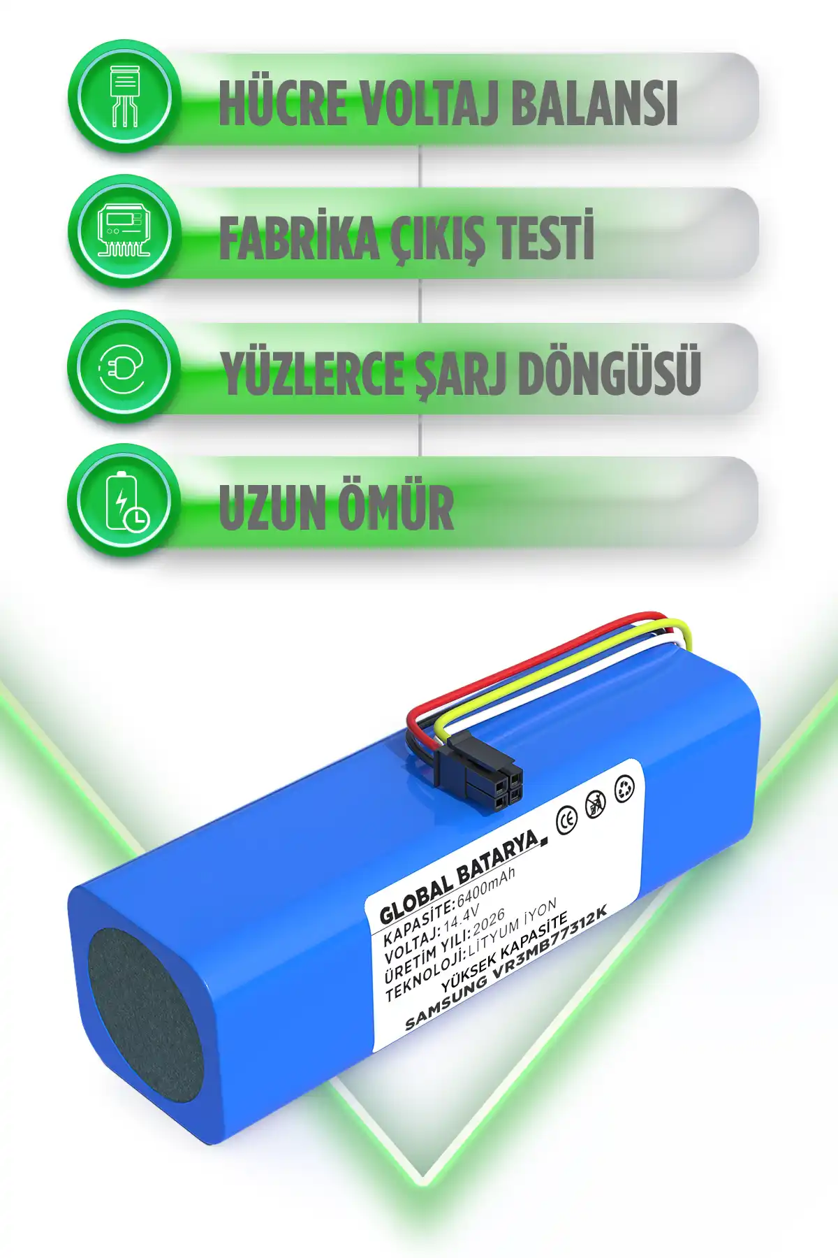 Samsung Vr3mb77312k Uyumlu Robot Süpürge Bataryası 14.4v 6400mah Li-ion Pil Yüksek Kapasite