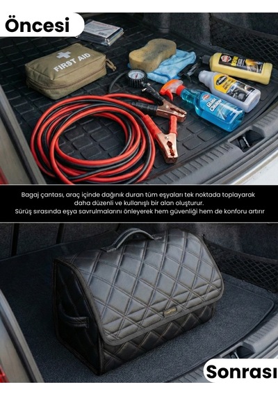 Araç Bagaj Düzenleyici Organizer Deri Kaymaz Cırt Bantlı Geniş Hacimli Çanta,su Geçirmez A6