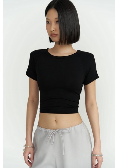 Mai Collection Mai Studios Co. Perla Vatkalı Siyah Crop Bluz Siyah