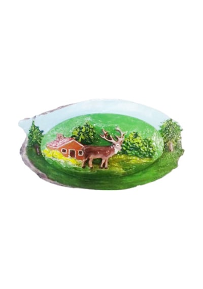 Tablo Seramik Kütük Üzerine 17x9 CM - Çok Renkli
