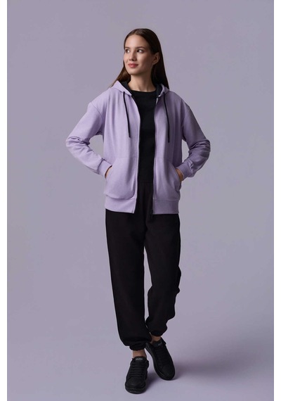 Defys Defy S Kadın Oversize Kapüşonlu Fermuarlı Cepli Sweatshirt Lila - 527346818 Lila