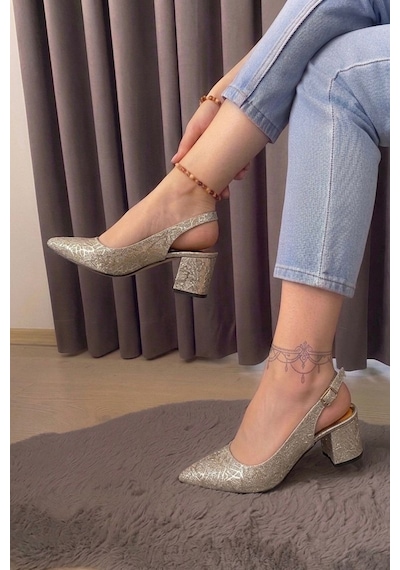 Bikajoo Rose Gold Buz Çatlağı Desenli 5cm Topuklu Ayakkabı Bkj3156
