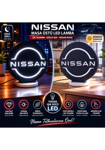 Nissan Masa Lambası , Nissan Logolu Led Işıklı Masa Lambası , Nissan Gündüz Gece Masa Lambası Siyah