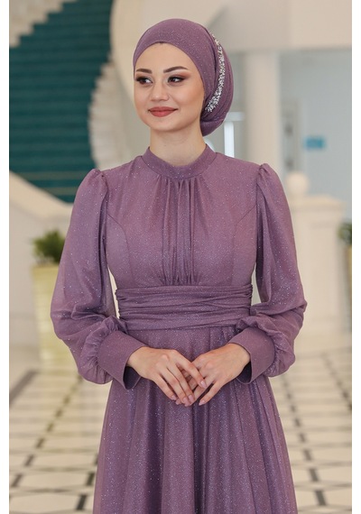 Raika Moda Şık Tasarım Tül Kübra Abiye Lavanta
