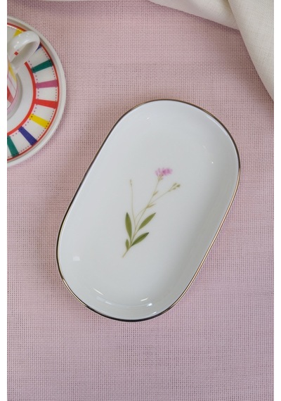 Tabak Evi Porselen Natura Çuha Altın Yaldızlı Oval Kayık Tabak 18x11x2,50cm 2 Li Çok Renkli