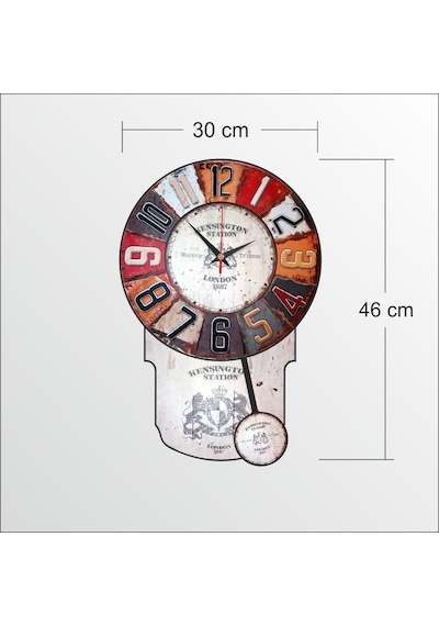 M3 Decorium Dart Desenli Görünümlü Büyük Sarkaçlı Duvar Saati 46 CM