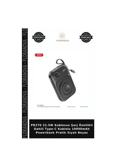 Pr270 22.5w Kablosuz Şarj Özellikli Dahili Type-c Kablolu 10000mah Powerbank Pratik Siyah Beyaz Çok Renkli