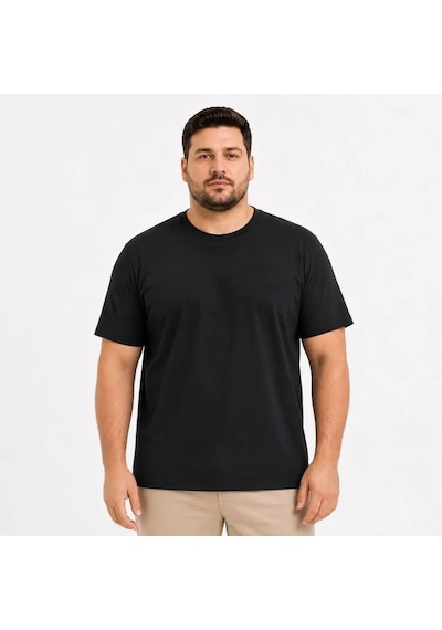 Efnaz Style Erkek Battal Big Size Basic Tişört Bisiklet Yaka Rahat Kalıp T-shirt - Siyah