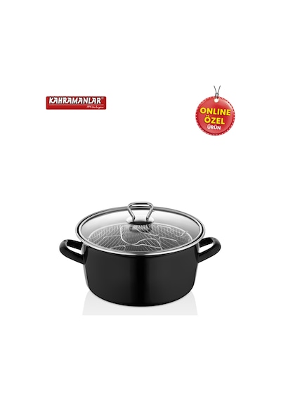 Kahramanlar Cips Chef 22 Cm Emaye Kızartma Tenceresi Siyah