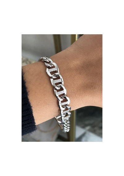 Taş Detaylı Silver Zincir Model Bileklik Kararmaz Gümüş