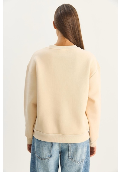 Shade Kadın Bisiklet Yaka Kelebek Aksesuarlı Taş Işlemeli Üç İplik Şadonlu Sweatshirt 60601042 - Bej Shade Kadın Bisiklet Yaka Kelebek Aksesuarlı Taş Işlemeli Üç İplik Şadonlu Sweatshirt 60601042 - Bej