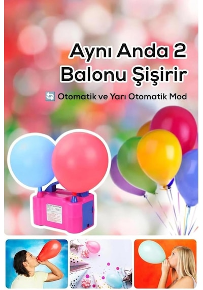 Shopexxtra Elektrikli Balon Pompası, Çift Nozullu Balon Şişirme Makinesi, 600w, 220-240v, Parti Diğer