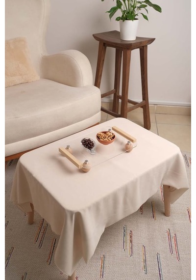 Ahşap Top Ayaklı Pleksi Şeffaf Dekoratif Tepsi, Düzenleyici,sunumluk 005166 10'li Paket