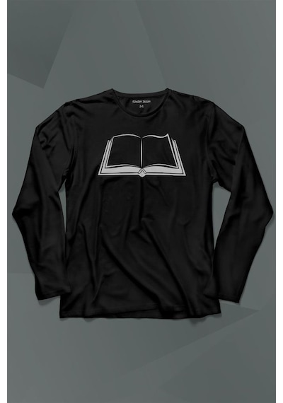 Açık Kitap Sayfası Edebiyat Roman Şiir Şair Adam Uzun Kollu Tişört Baskılı T-shirt 001
