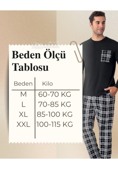 Arc Erkek %100 Pamuklu Ekoseli Cepli Pijama Takım Siyah