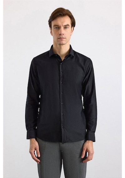 Süvari Siyah Slim Klasik Yaka Casual Gömlek Sgm2024700003-s09